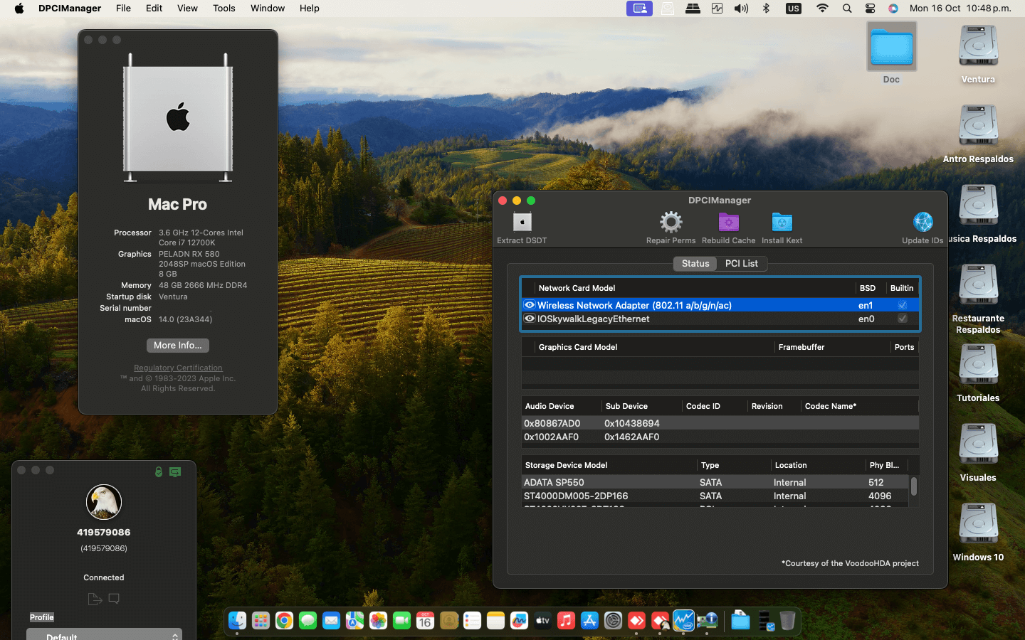 Success Hackintosh macOS Sonoma 14.0 Build 23A344 in Asus ROG Strix Z690-A Gaming Wifi D4 + Intel Core i7 12700K + Peladn RX 580 2048SP